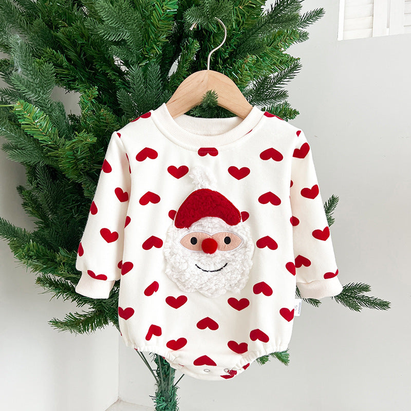 Baby Christmas Santa Claus Pattern Heart Printed Design Long Sleeved Onesies-1