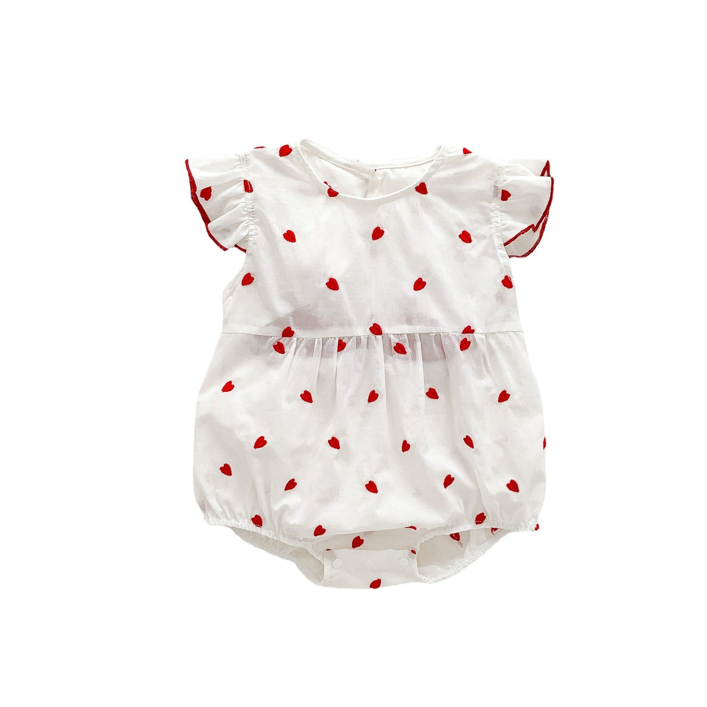 Summer Baby Girls Red Heart Print Fly Sleeves Crew Neck Onesies