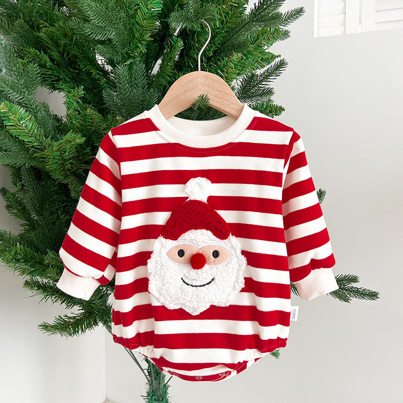 Baby Christmas Santa Claus Pattern Heart Printed Design Long Sleeved Onesies-2