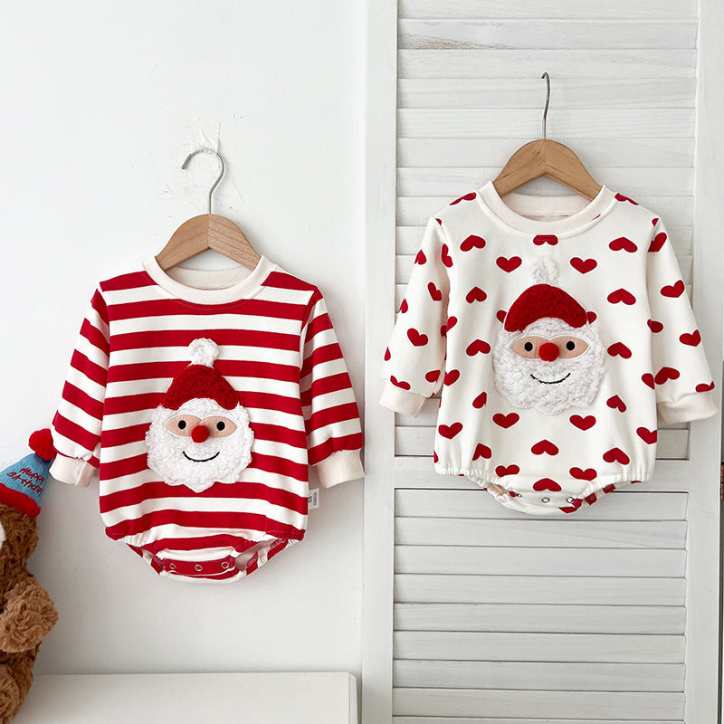 Baby Christmas Santa Claus Pattern Heart Printed Design Long Sleeved Onesies-0