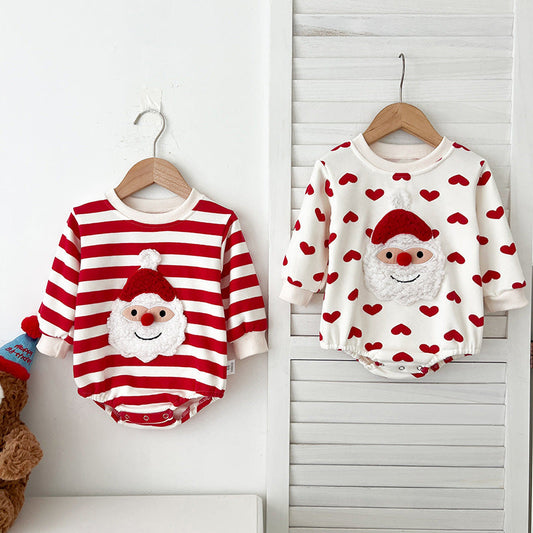 Baby Christmas Santa Claus Pattern Heart Printed Design Long Sleeved Onesies-0