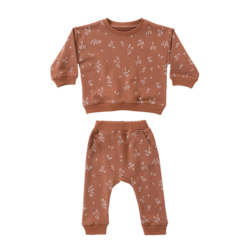 Baby Western Print Pattern Long Sleeve Casual Hoodie Sets Home Clothes-6